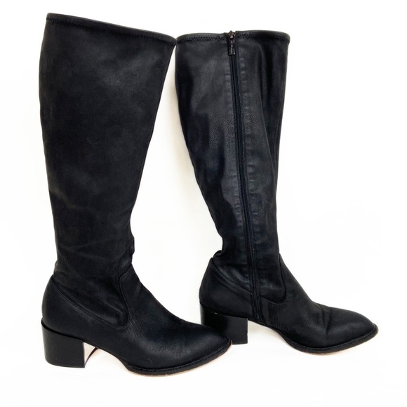 BCBGENERATION Sunshine Vegan Suede Leather Black Knee High Tall Side Zip Boots - Picture 2 of 16
